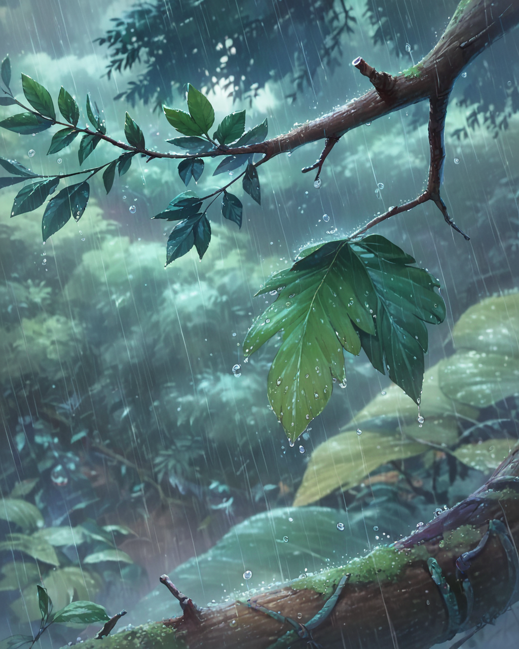 15345-664174330-score_9, score_8_up, score_7_up, zPDXL,Shinkaistyle, no humans, scenery, closeup, branch, tree, leaf, nature, rain, outdoors, de.png